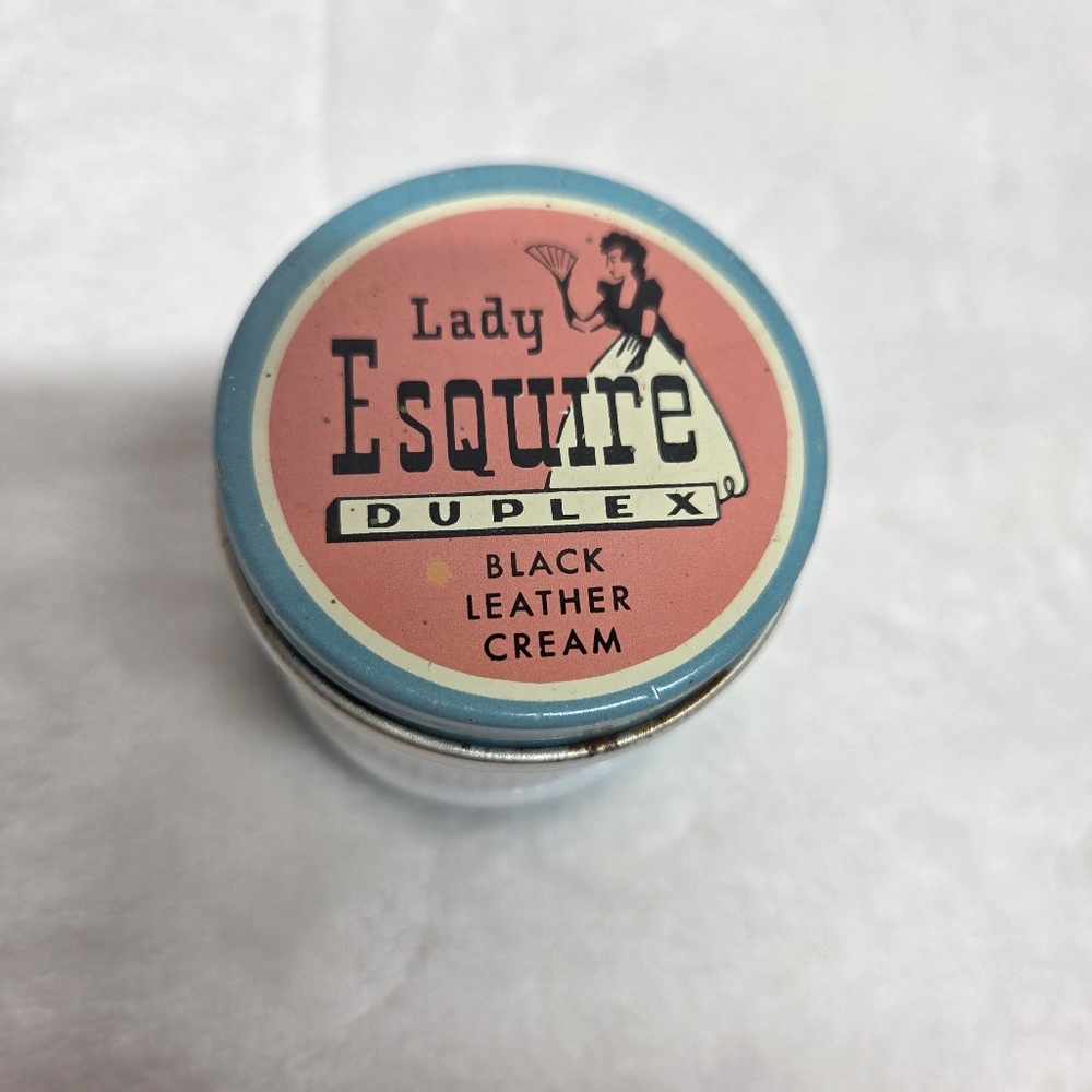 Vintage Lady Esquire Duplex Patent Leather Shoe Polish Cream Milk Glass Jar
